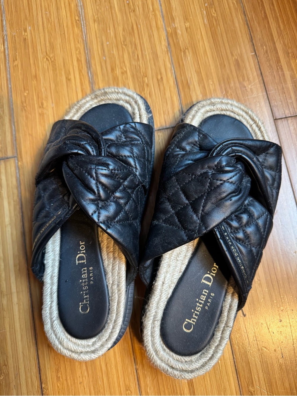 Dior Black Quilted Knot-Top Slide Sandals